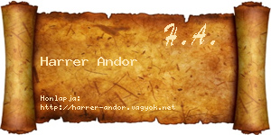 Harrer Andor névjegykártya